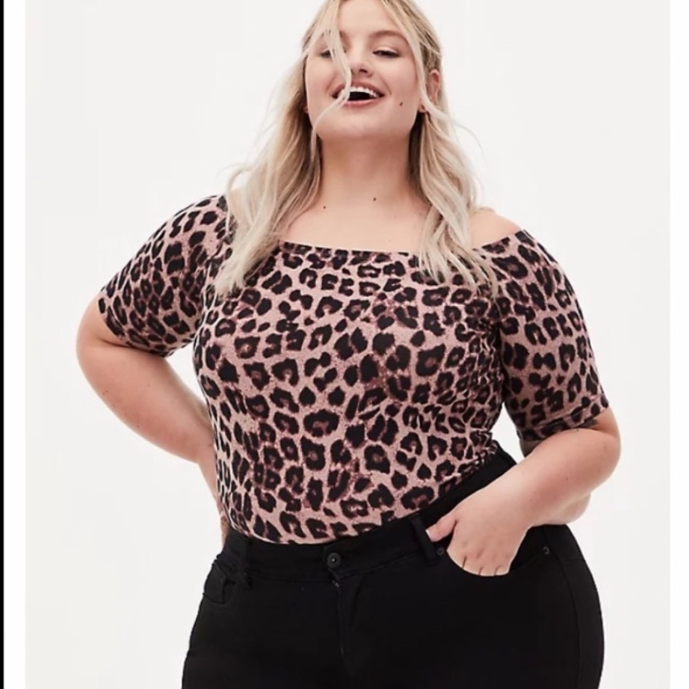 Torrid Animal Leopard Print Off The Shoulder Foxy Bodysuit Sz 2X